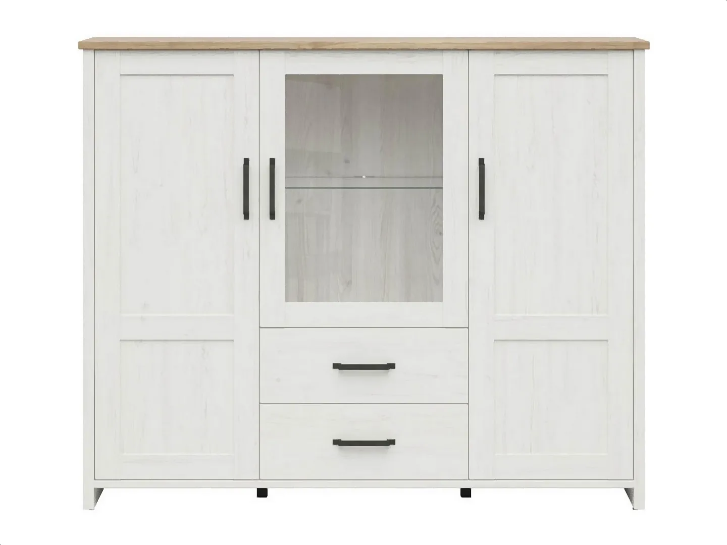 BRW-Witryna-Loksa-160cm-z-3-drzwiami-sosna-andersen-biala-1-VV Witryna Loksa