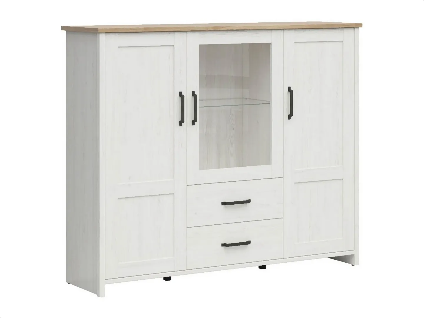 BRW-Witryna-Loksa-160cm-z-3-drzwiami-sosna-andersen-biala-6-VV Witryna Loksa