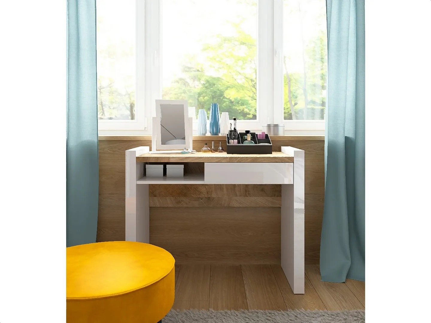 toaletka-alameda-100-cm-z-szuflada-i-polka-bialy-polysk-dab-westminster-xlargea_1-VV Toaletka Alameda