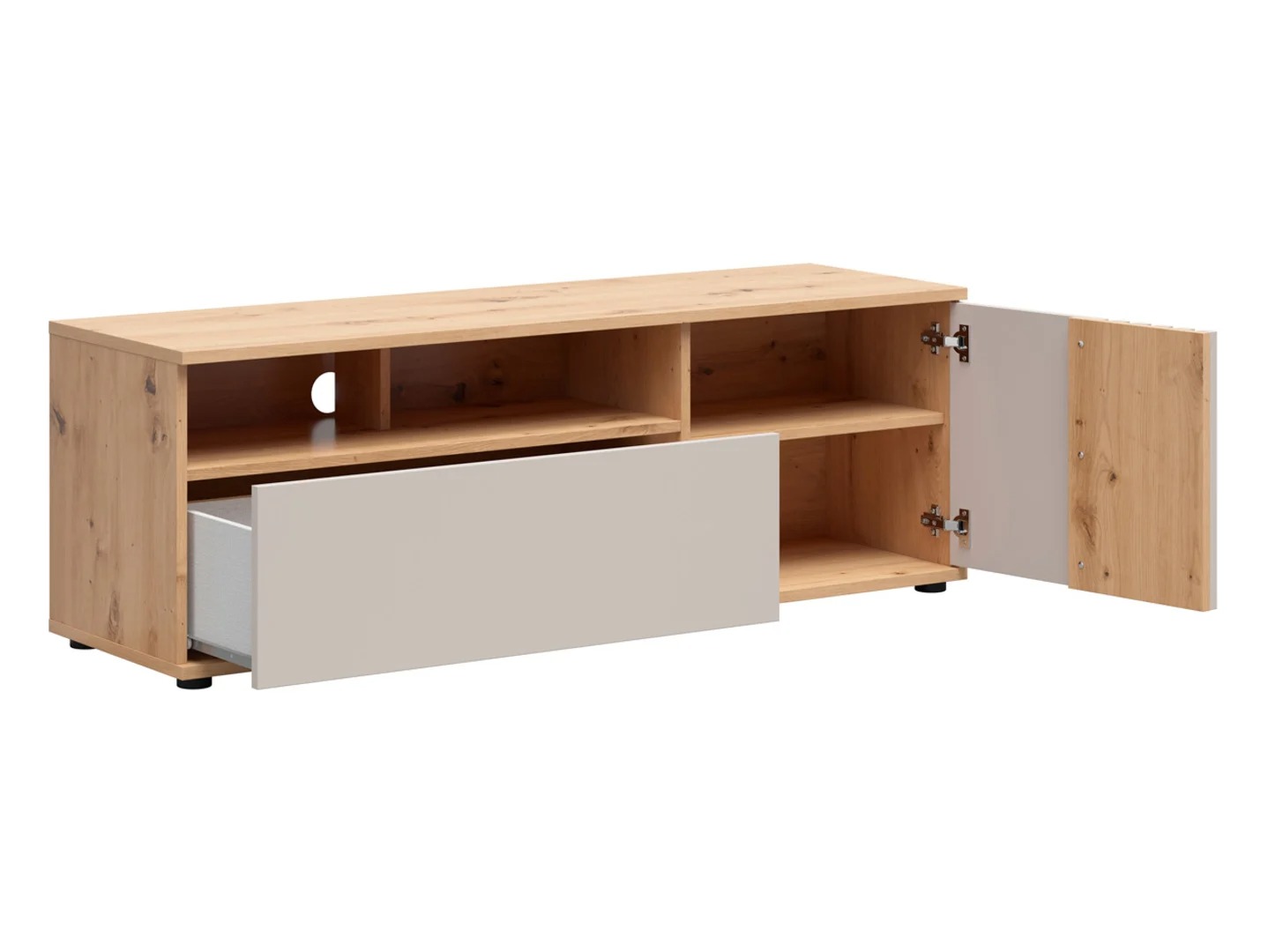 BRW - Szafka RTV Brevas - 135 cm z drzwiami i szuflada - dąb artisan / kaszmir Szafka RTV Brevas